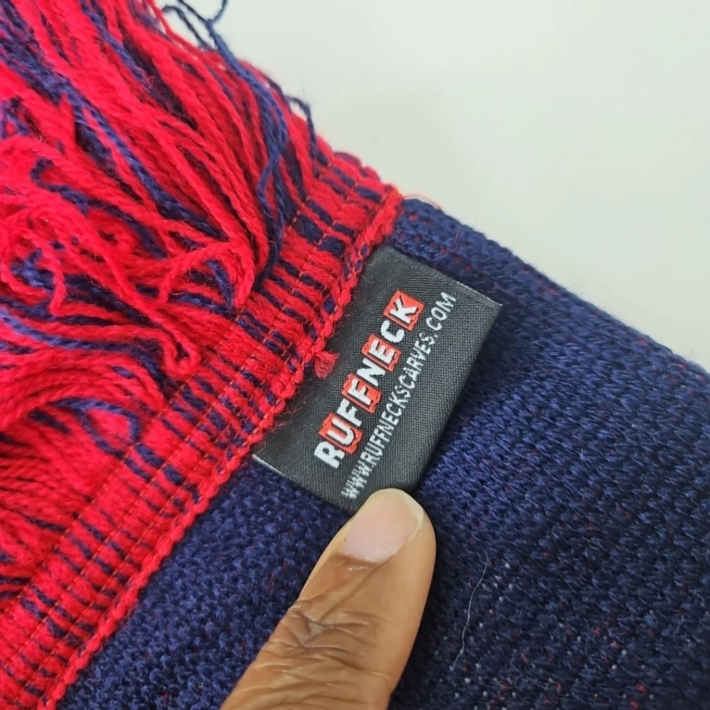 USA Ruffneck Raise Your Game Knitting Scarf reversible FRINGED scarf Red Blue